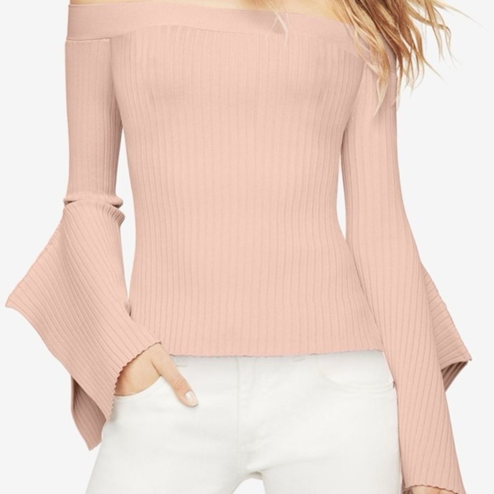 BCBGMaxAzria Stevie Off-The-Shoulder Top pale pink Bell Sleeves Size L